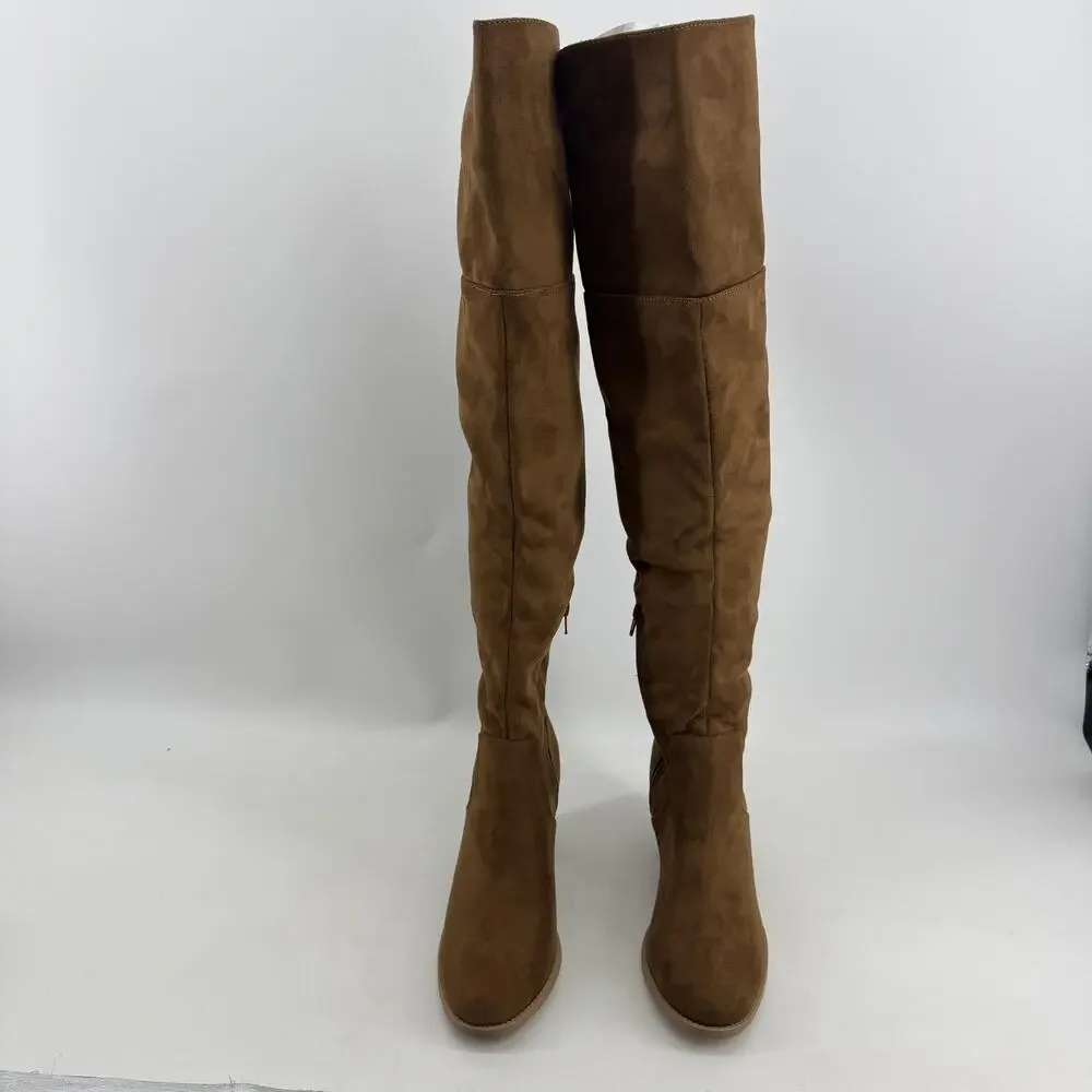 Soda Over The Knee Riding Boots Womens 8.5 Chestnut Faux Suede Lace Up Aspire-S